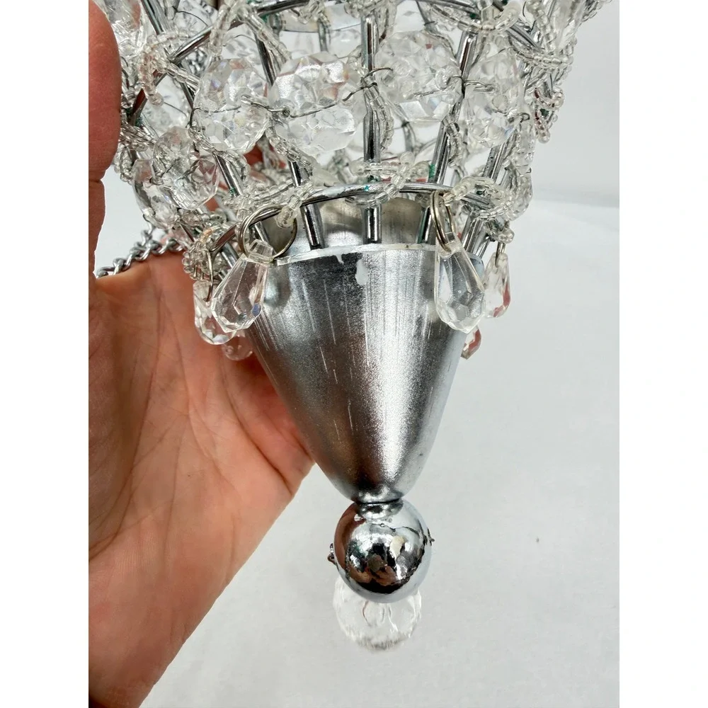 Hanging Crystal Votive Candle Holder Metal Beaded Chandelier Style PAIR-READ**